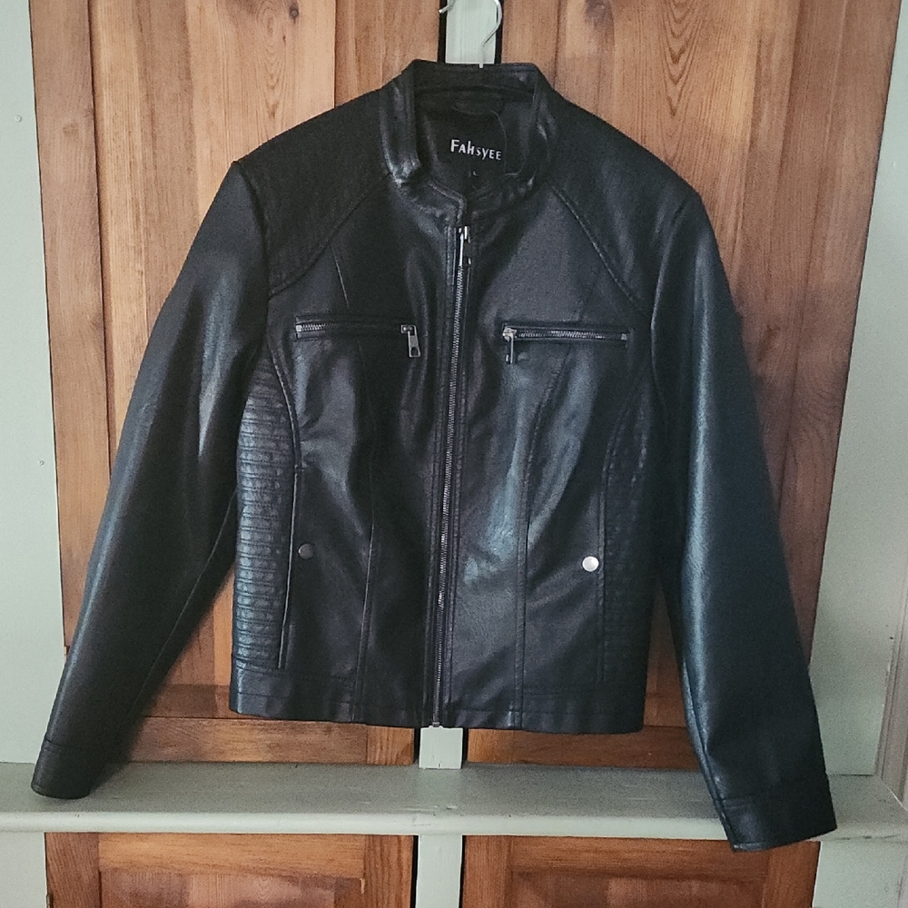 Black Faux Leather Jacket - Women's
